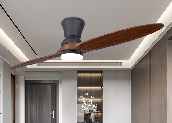 Integrated Two Leaf Solid Wood Ceiling Fan Light For Living Room